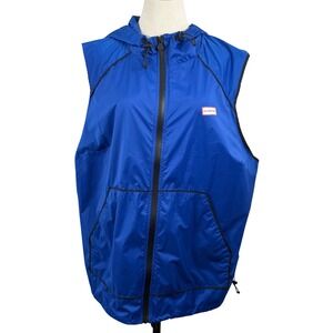 EUC Hunter 3X Windbreaker Vest Hooded Blue Full Zip Utility Gorpcore Rain Jacket